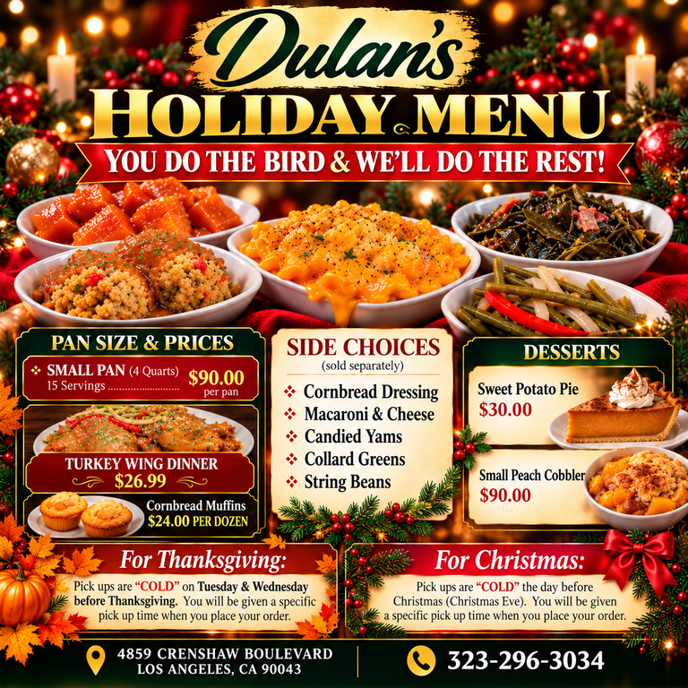 Dulan’s Holiday Menu