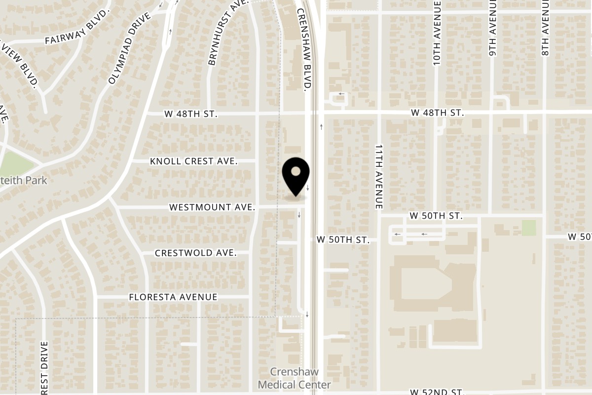 Map showing the location of Dulan's on 4859 Crenshaw Blvd in Los Angeles